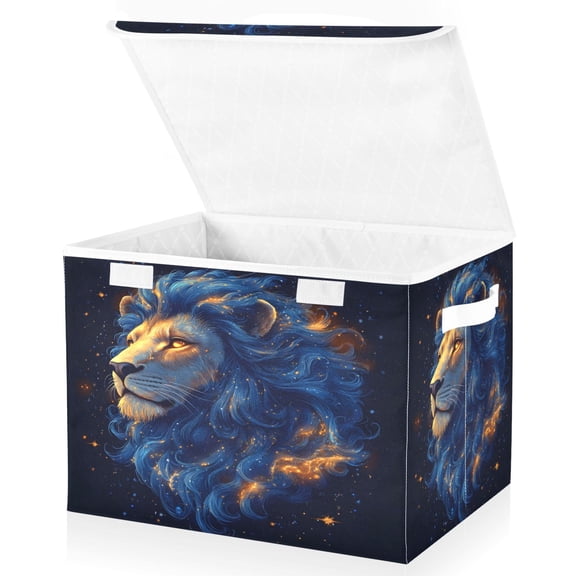 Ryvnso Cool Lion Large Lidded Foldable Storage Baskets Cubes Boxes Lids Bin for Home