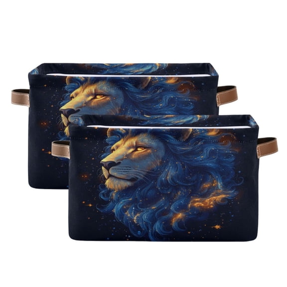 Ryvnso Cool Lion Storage Basket Large Bin Foldable Boxes Toys Organizer 14.2x10.2x8.3in 2 PCs