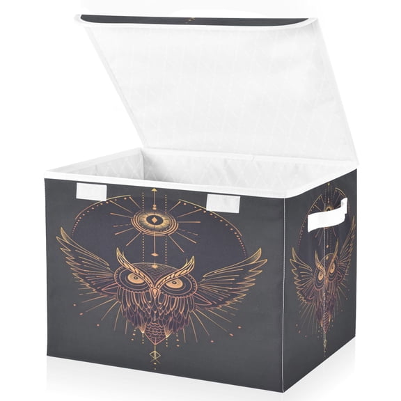 Ryvnso Cool Owl Mandala Large Lidded Foldable Storage Baskets Cubes Boxes Lids Bin for Home