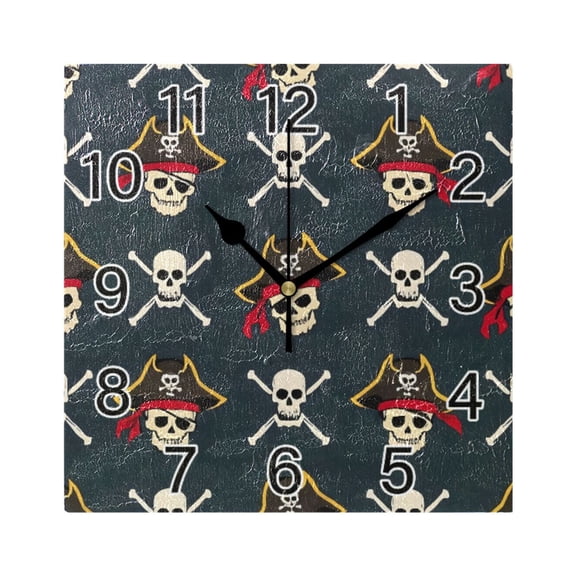 Ryvnso Cool Skull Pattern Wall Clock Square Silent Non-Ticking Battery Operated 7.78"