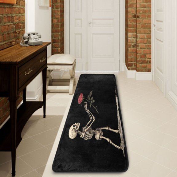 Ryvnso Cool Skull Rose Flower Hallway Runner Rugs Floor Carpet Non Slip Entryway Mat 2' x 6'