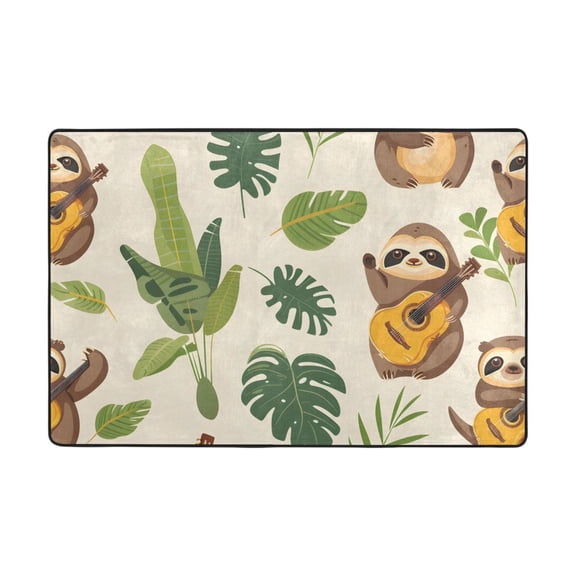 Ryvnso Cool Sloth Play Guitar Area Floor Mats Large Nursery Rugs Non-Slip Carpets Doormat 36" x 24"
