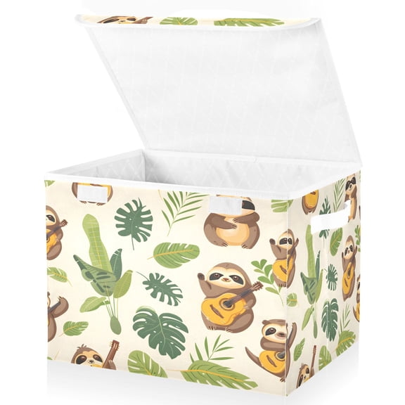 Ryvnso Cool Sloth Play Guitar Large Lidded Foldable Storage Baskets Cubes Boxes Lids Bin for Home