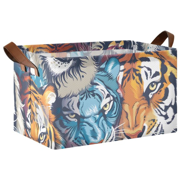 Ryvnso Cool Tigers Storage Bins Large Basket Foldable Cube Toys Organizer with Handles 1 PC