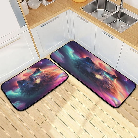 Ryvnso Cool Wolf Kitchen Rugs Set Non Slip Runner Mats for Dining Room