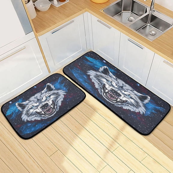Ryvnso Cool Wolf Kitchen Rugs Set Non Slip Runner Mats for Dining Room