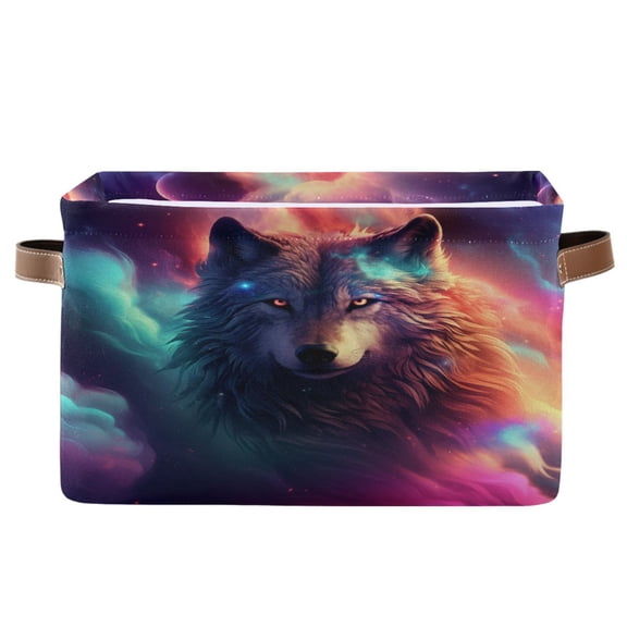 Ryvnso Cool Wolf Storage Basket Large Bin Foldable Boxes Toys Organizer 14.2x10.2x8.3in 1 PC