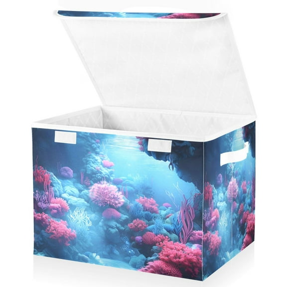 Ryvnso Coral Sea View Large Lidded Foldable Storage Baskets Cubes Boxes Lids Bin for Home