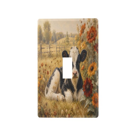 Ryvnso Cow Floral Glass Decorative 1 Gang Toggle Light Switch Wall Plate