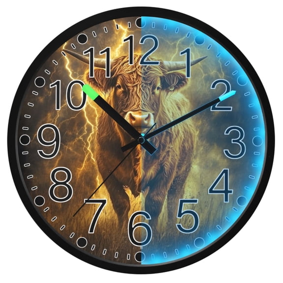 Ryvnso Cow Lightning Field 12 Inch Night Light Wall Clock Silent Battery Operated Luminous Clocks
