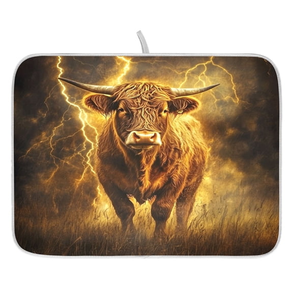 Ryvnso Cow Lightning Field Dish Drying Mat for Kitchen Countertop 16x18 Small Dish Pad Drainer Rack Dish Sink Mats