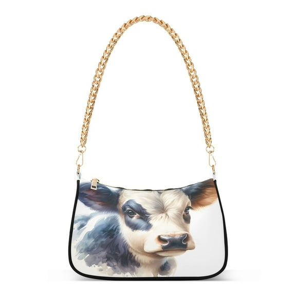 Ryvnso Cow Watercolor Womens Chain Shoulder Bag Tote Handbags Clutch Hobo Purse with Zipper for Travel