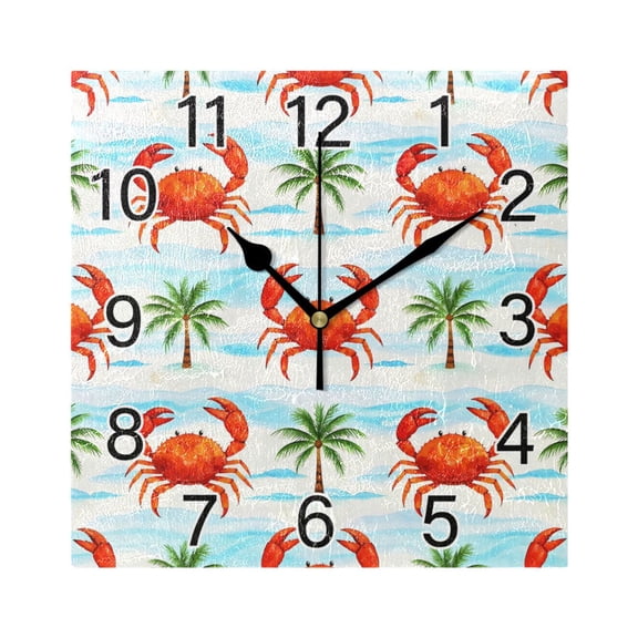 Ryvnso Crab Coconut Tree Wall Clock Square Silent Non-Ticking Battery Operated 7.78"
