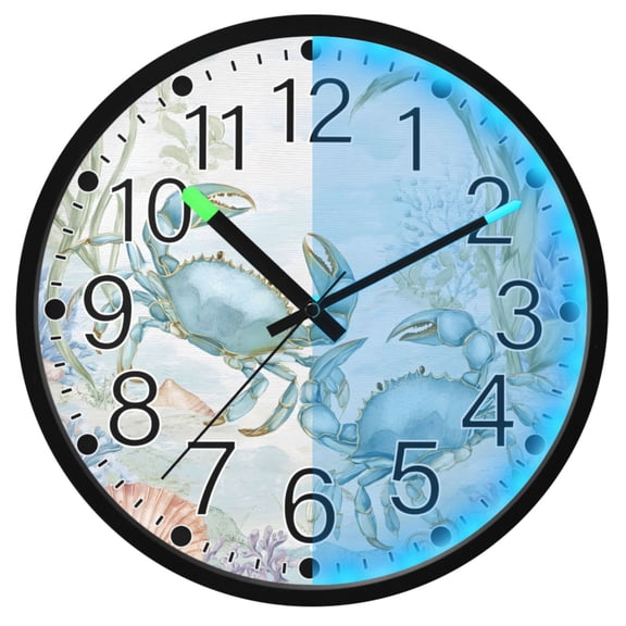 Ryvnso Crabs in Ocean 12 Inch Night Light Wall Clock Silent Battery Operated Luminous Clocks
