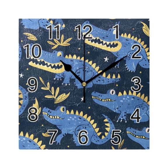Ryvnso Crocodile Cartoon Wall Clock Square Silent Non-Ticking Battery Operated 7.78"