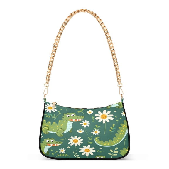 Ryvnso Crocodile Daisy Floral Womens Chain Shoulder Bag Tote Handbags Clutch Hobo Purse with Zipper for Travel