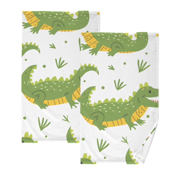 Ryvnso Crocodile Hand Drawn Cotton Hand Towels Sets Face Towel 2 PCs Bathroom Decorative