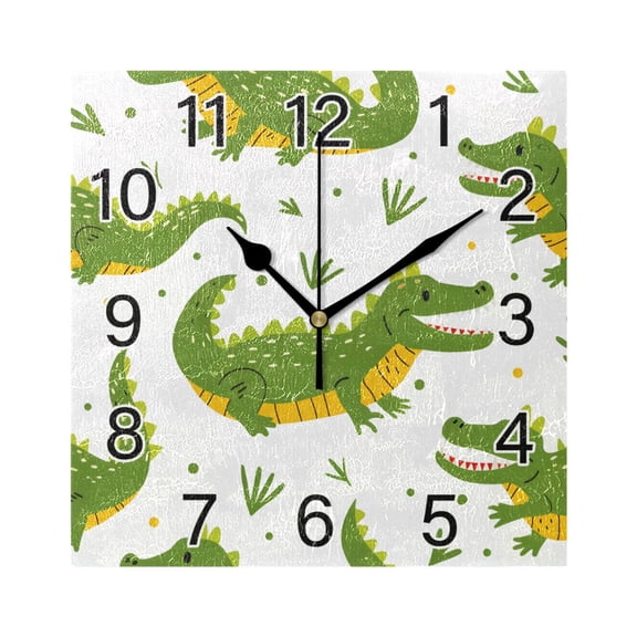 Ryvnso Crocodile Hand Drawn Wall Clock Square Silent Non-Ticking Battery Operated 7.78"