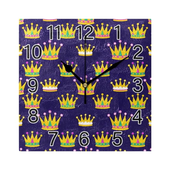 Ryvnso Crown Pattern Wall Clock Square Silent Non-Ticking Battery Operated 7.78"