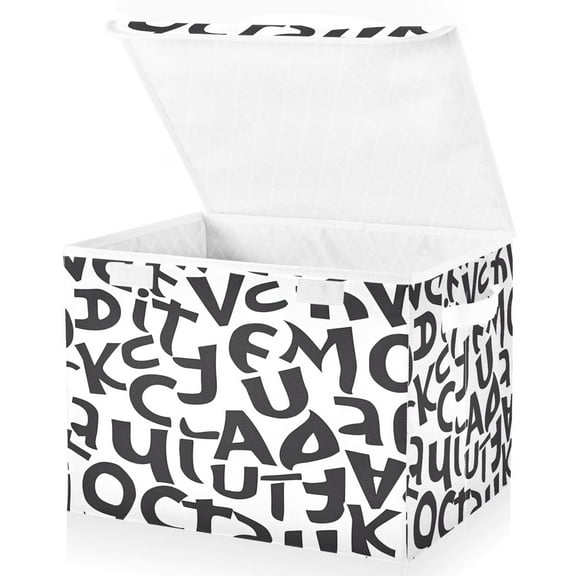 Ryvnso Cute Alphabets Large Lidded Foldable Storage Baskets Cubes Boxes Lids Bin for Home