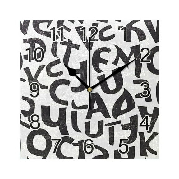 Ryvnso Cute Alphabets Wall Clock Square Silent Non-Ticking Battery Operated 7.78"