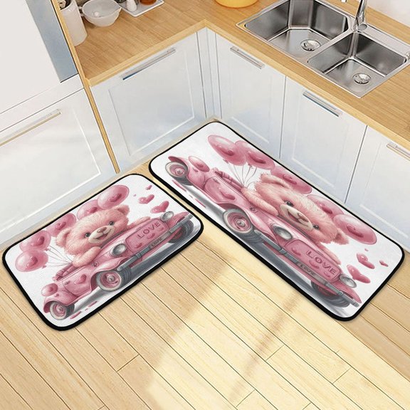 Ryvnso Cute Bear Kitchen Rugs Set Non Slip Runner Mats for Dining Room