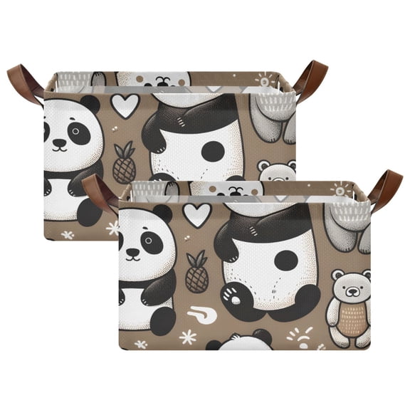 Ryvnso Cute Bear Panda Storage Bins Large Basket Foldable Cube Toys Organizer with Handles 2 PCs