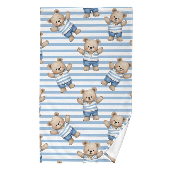 Ryvnso Cute Bear on Stripe Pattern Cotton Hand Towel Absorbent Face Bath Towels for Beach Pool Sports