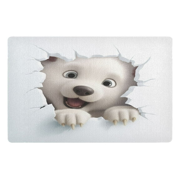Ryvnso Cute Bear on White Door Mats Outdoor Indoor Entrance Low Profile Floor Rugs 32"x20" Carpet