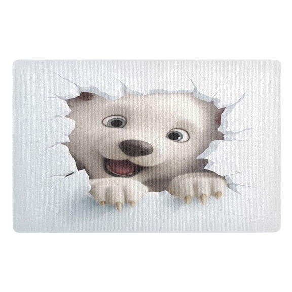 Ryvnso Cute Bear on White Door Mats Outdoor Indoor Entrance Low Profile Floor Rugs 32"x20" Carpet