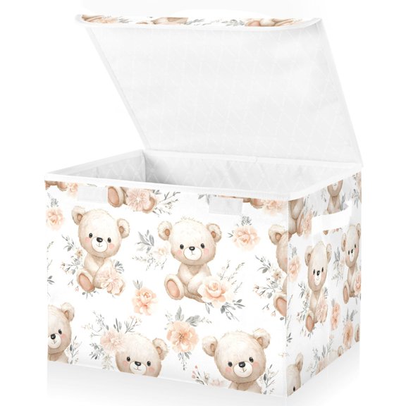 Ryvnso Cute Bears Flowers Storage Bins Lidded Foldable Organizer Containers Baskets Cube