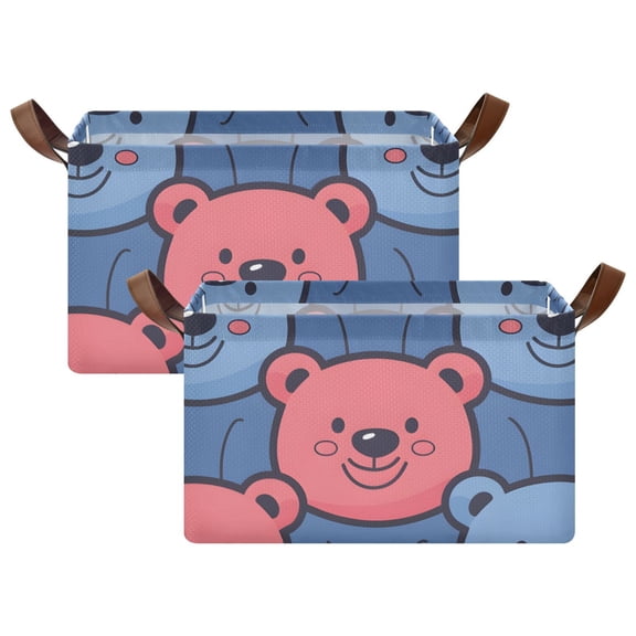 Ryvnso Cute Bears Storage Bins Large Basket Foldable Cube Toys Organizer with Handles 2 PCs