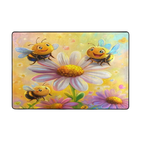 Ryvnso Cute Bees on Daisy Floral Area Floor Mats Large Nursery Rugs Non-Slip Carpets Doormat 36" x 24"