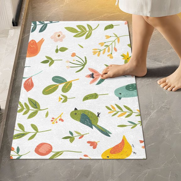 Ryvnso Cute Birds and Leaves Bathroom Shaggy Rugs Toilet Rectangle Mat Soft Contour Rug 24"x16"