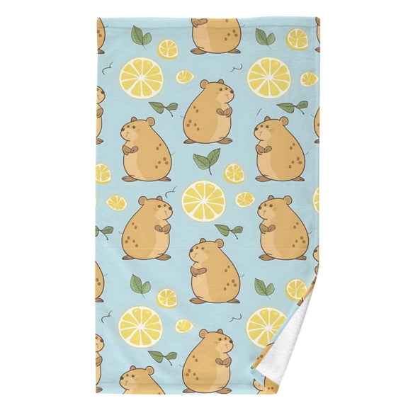Ryvnso Cute Capybara Lemon Pattern Cotton Hand Towel Absorbent Face Bath Towels for Beach Pool Sports