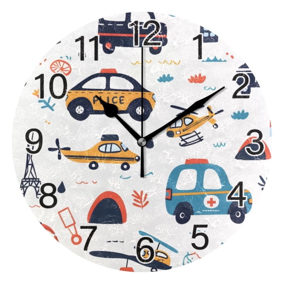 Ryvnso Cute Car Airplane Wall Clock Non Ticking Silent Kitchen Clock Battery Operated Clocks 10 inch
