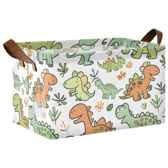 Ryvnso Cute Cartoon Dinosaurs Leaf Storage Bins Large Basket Foldable Cube Toys Organizer with Handles 1 PC