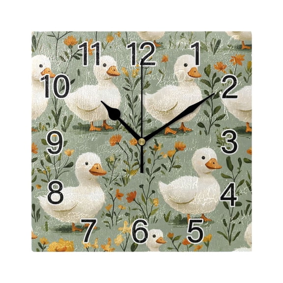 Ryvnso Cute Cartoon Duck Wall Clock Square Silent Non-Ticking Battery Operated 7.78"