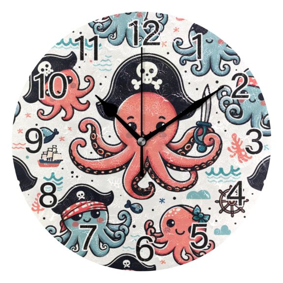 Ryvnso Cute Cartoon Octopus Wall Clock Non Ticking Silent Kitchen Clock Battery Operated Clocks 10 inch
