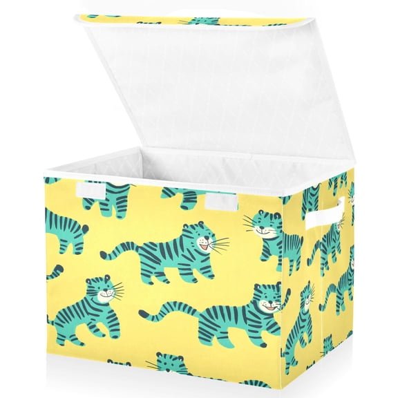 Ryvnso Cute Cartoon Tiger Large Lidded Foldable Storage Baskets Cubes Boxes Lids Bin for Home