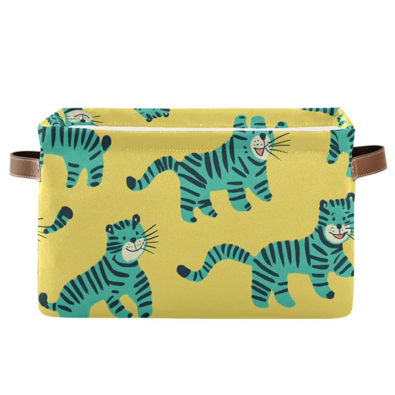 Ryvnso Cute Cartoon Tiger Storage Basket Large Bin Foldable Boxes Toys Organizer 14.2x10.2x8.3in 1 PC