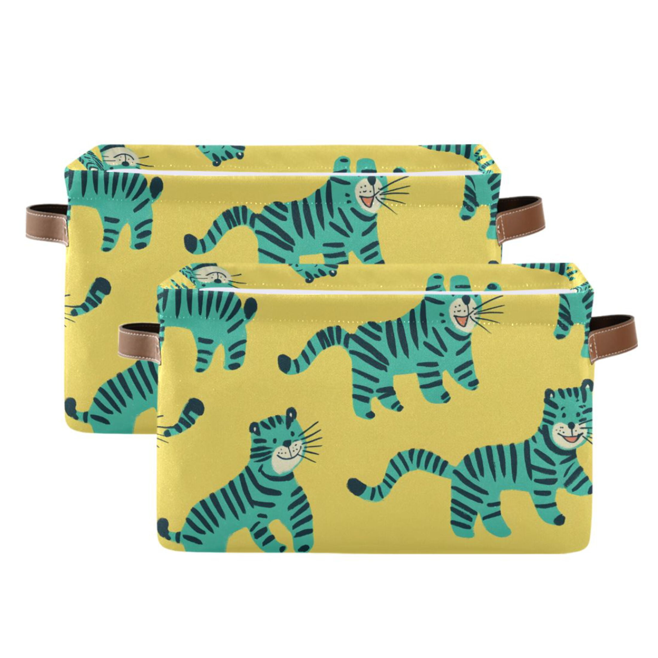 Ryvnso Cute Cartoon Tiger Storage Basket Large Bin Foldable Boxes Toys Organizer 14.2x10.2x8.3in 2 PCs