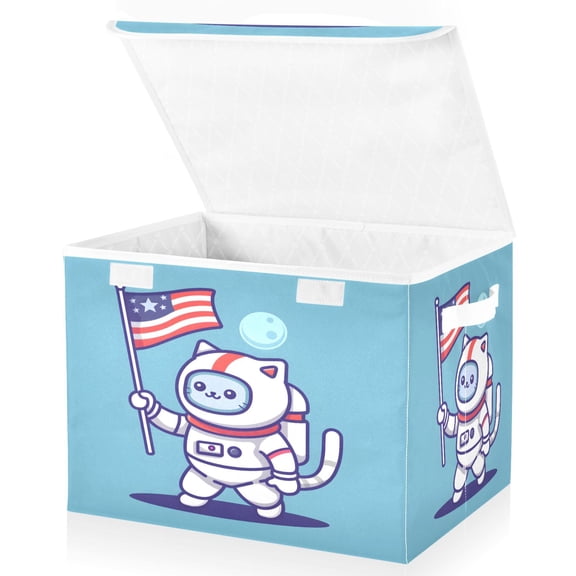 Ryvnso Cute Cat Astronaut Large Lidded Foldable Storage Baskets Cubes Boxes Lids Bin for Home