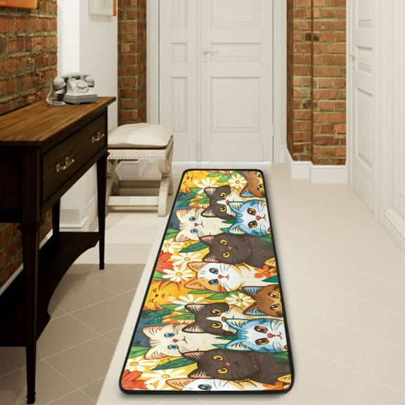 Ryvnso Cute Cat Cartoon Hallway Runner Rugs Floor Carpet Non Slip Entryway Mat 2' x 6'