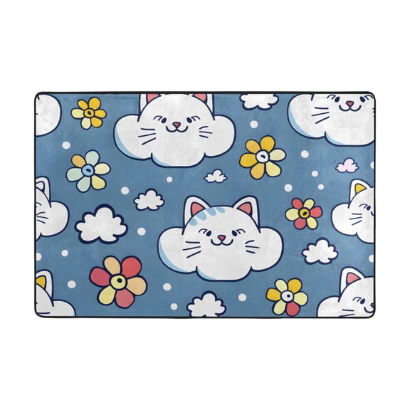 Ryvnso Cute Cat Face Flower Area Floor Mats Large Nursery Rugs Non-Slip Carpets Doormat 36" x 24"