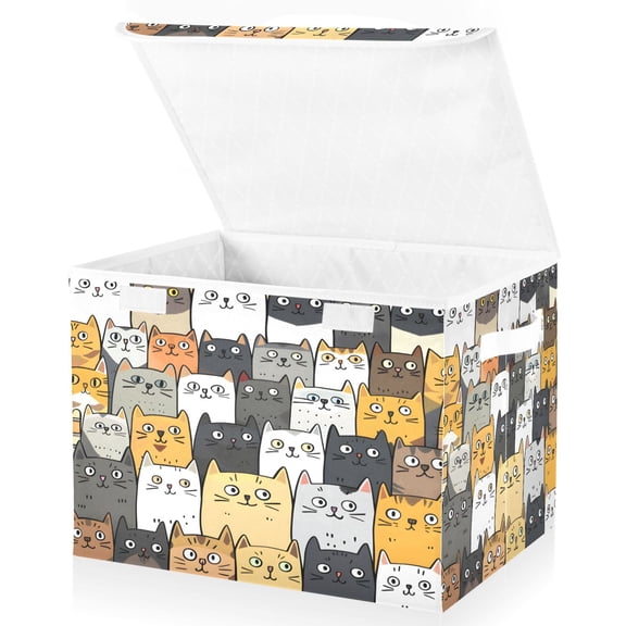 Ryvnso Cute Cat Face Large Lidded Foldable Storage Baskets Cubes Boxes Lids Bin for Home