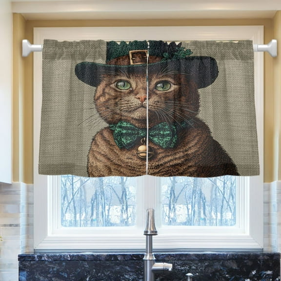 Ryvnso Cute Cat Half Curtains Sets Tier 2 Panels Short Curtain Rod Pocket 27"W x 24"L