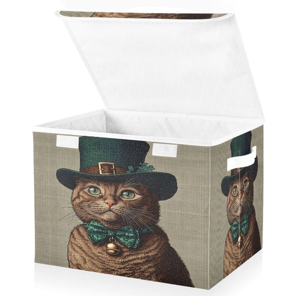 Ryvnso Cute Cat Large Lidded Foldable Storage Baskets Cubes Boxes Lids Bin for Home