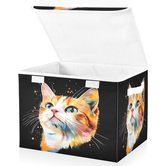 Ryvnso Cute Cat Large Lidded Foldable Storage Baskets Cubes Boxes Lids Bin for Home