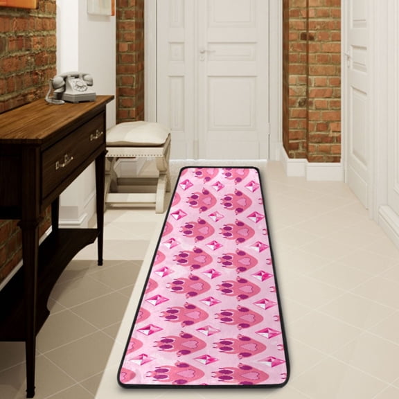 Ryvnso Cute Cat Paw Pink Hallway Runner Rugs Floor Carpet Non Slip Entryway Mat 2' x 6'
